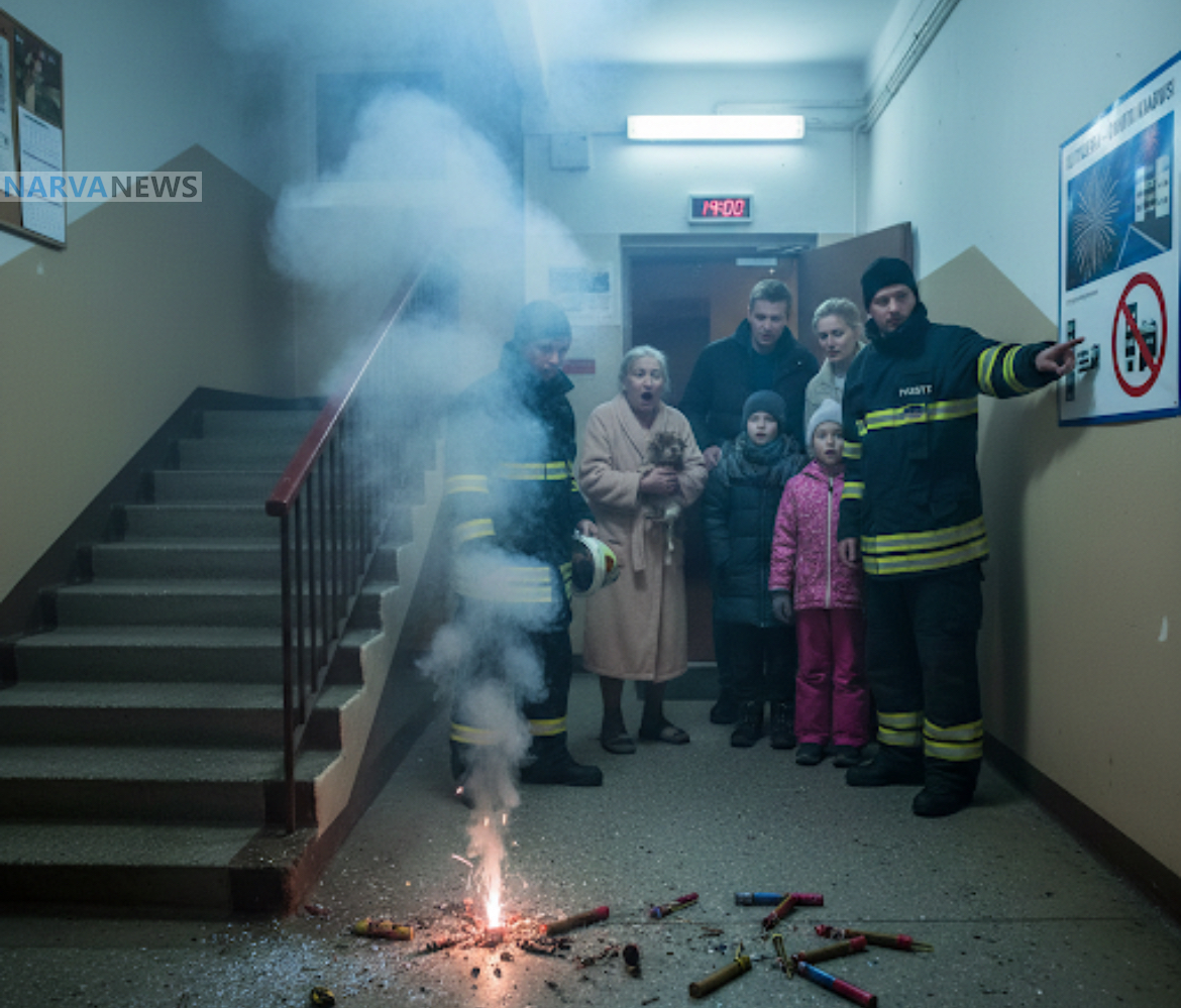 В Нарве в пятницу вечером кто-то запустил фейерверк в подъезде