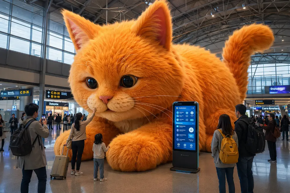 В аэропорту Гонконга появился 8-метровый «живой» кот