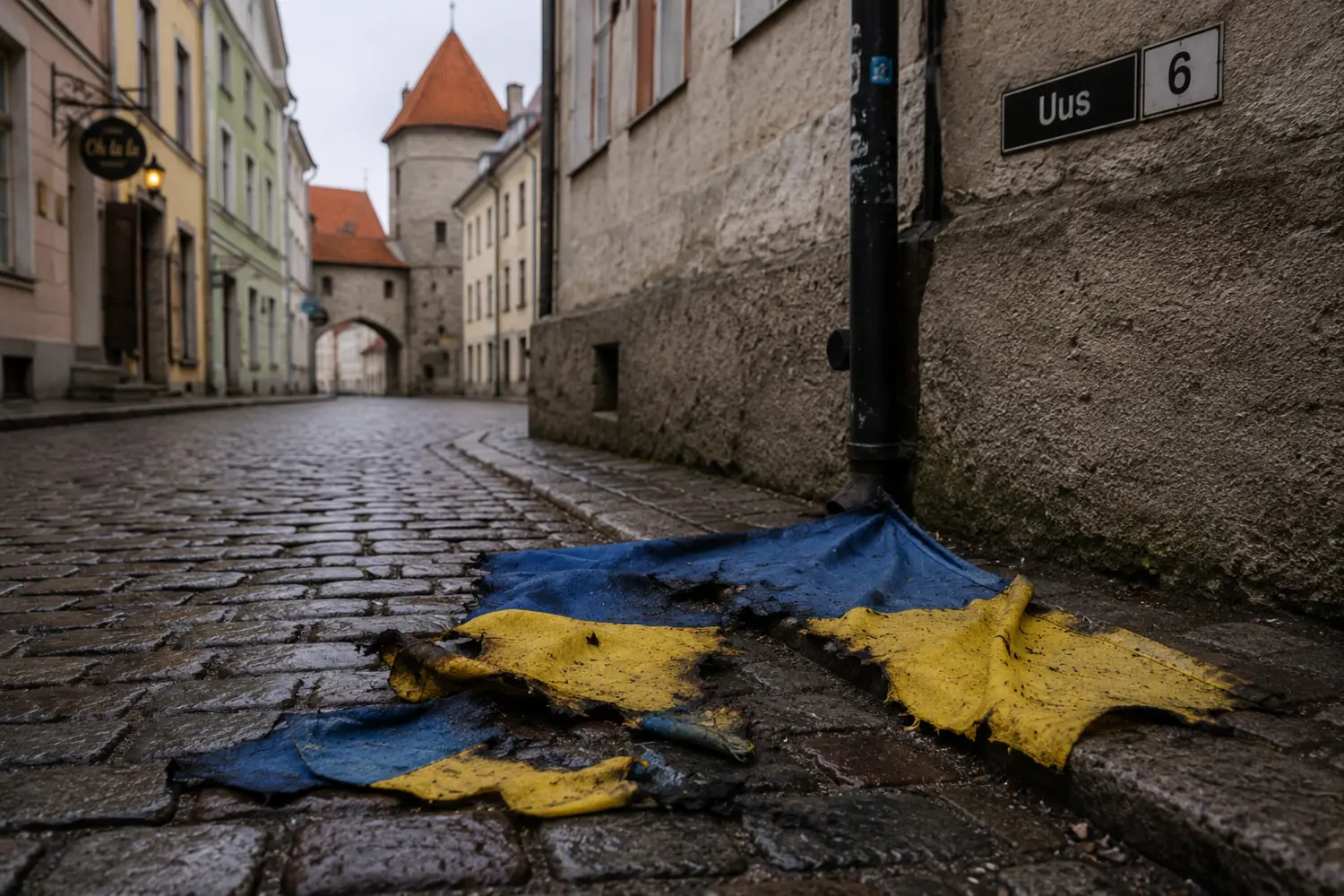 В центре Таллина обнаружили поврежденный украинский флаг